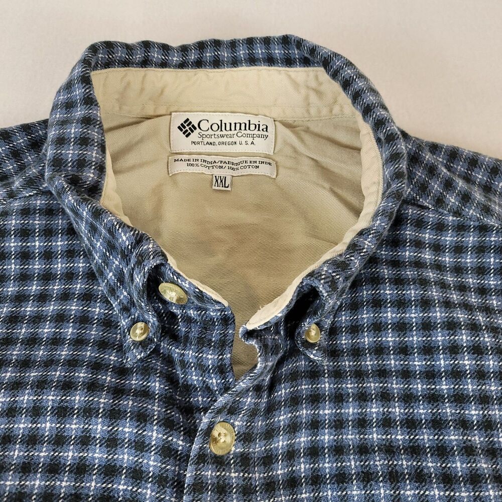 Columbia Blue Flannel Button Down 100% Cotton Size Men's 2X